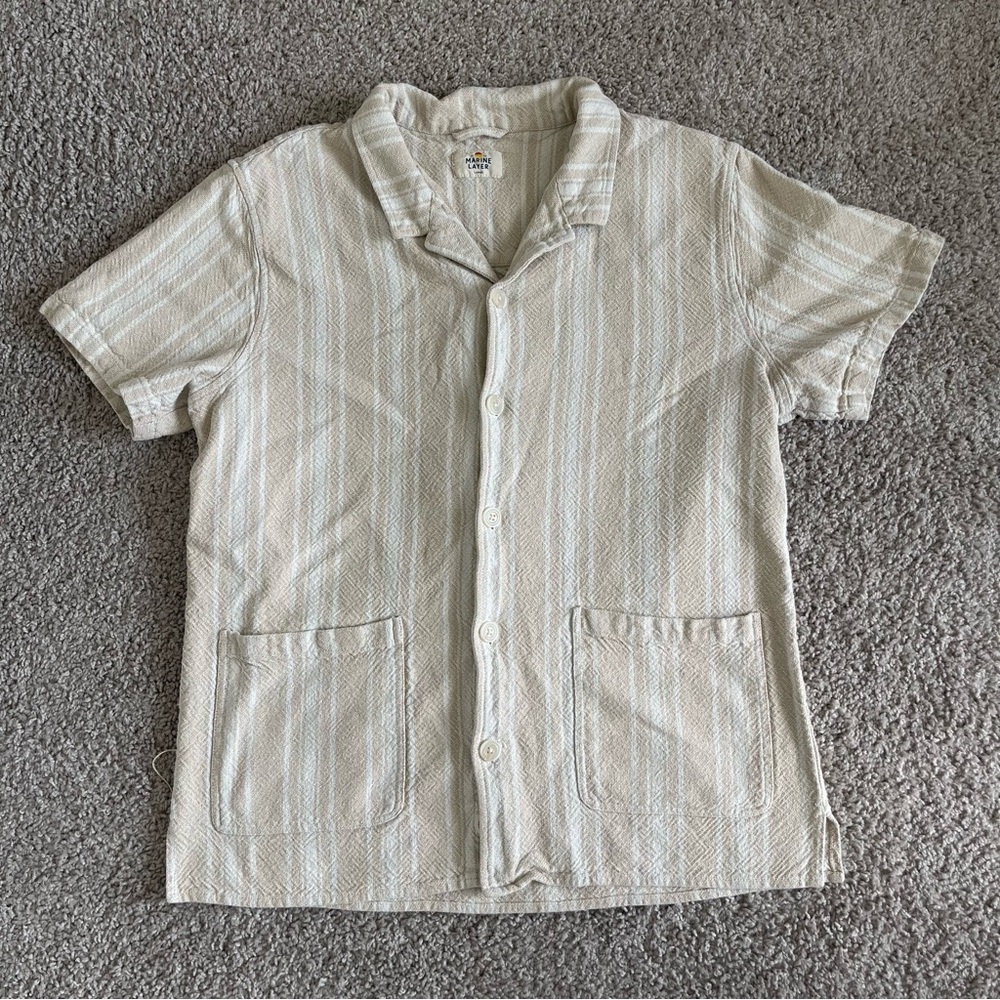Marine Layer Woven Striped Short Sleeve Double Pocket Camp Shirt